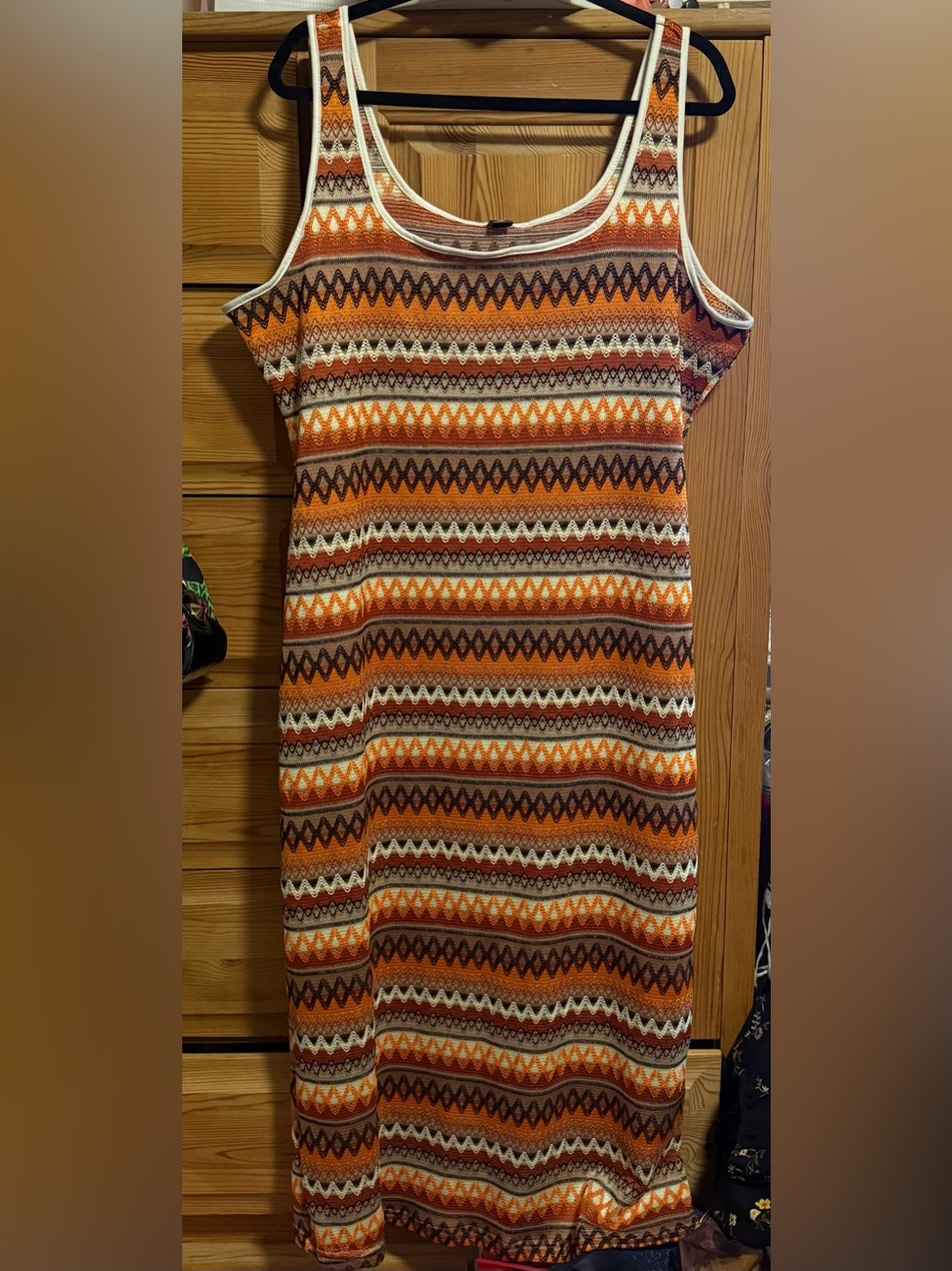 SHEIN Orange, Brown & Cream Striped Knit Midi Dress